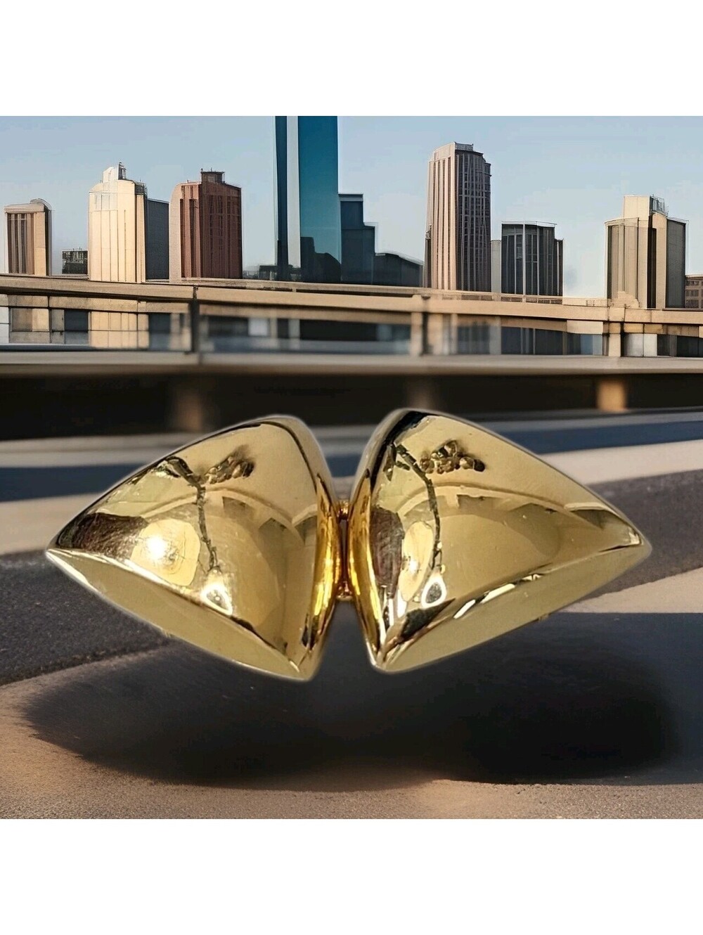 Vintage Belt Buckle Patty Smith 1980s 2 Pcs Gold Triangles Metal Clasp M44